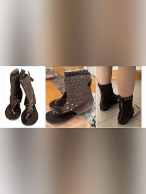 Liu Jo Leather Brown Suede Thong Gladiator Sandals EU 41 US 10-10.5